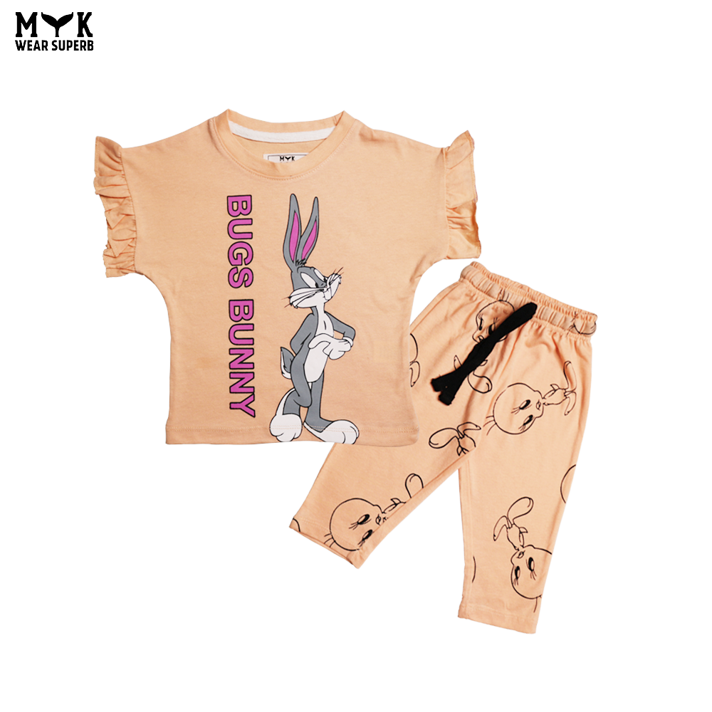 Bugs Bunny Girls Summer Outfit – Peach Ruffle Sleeve Set