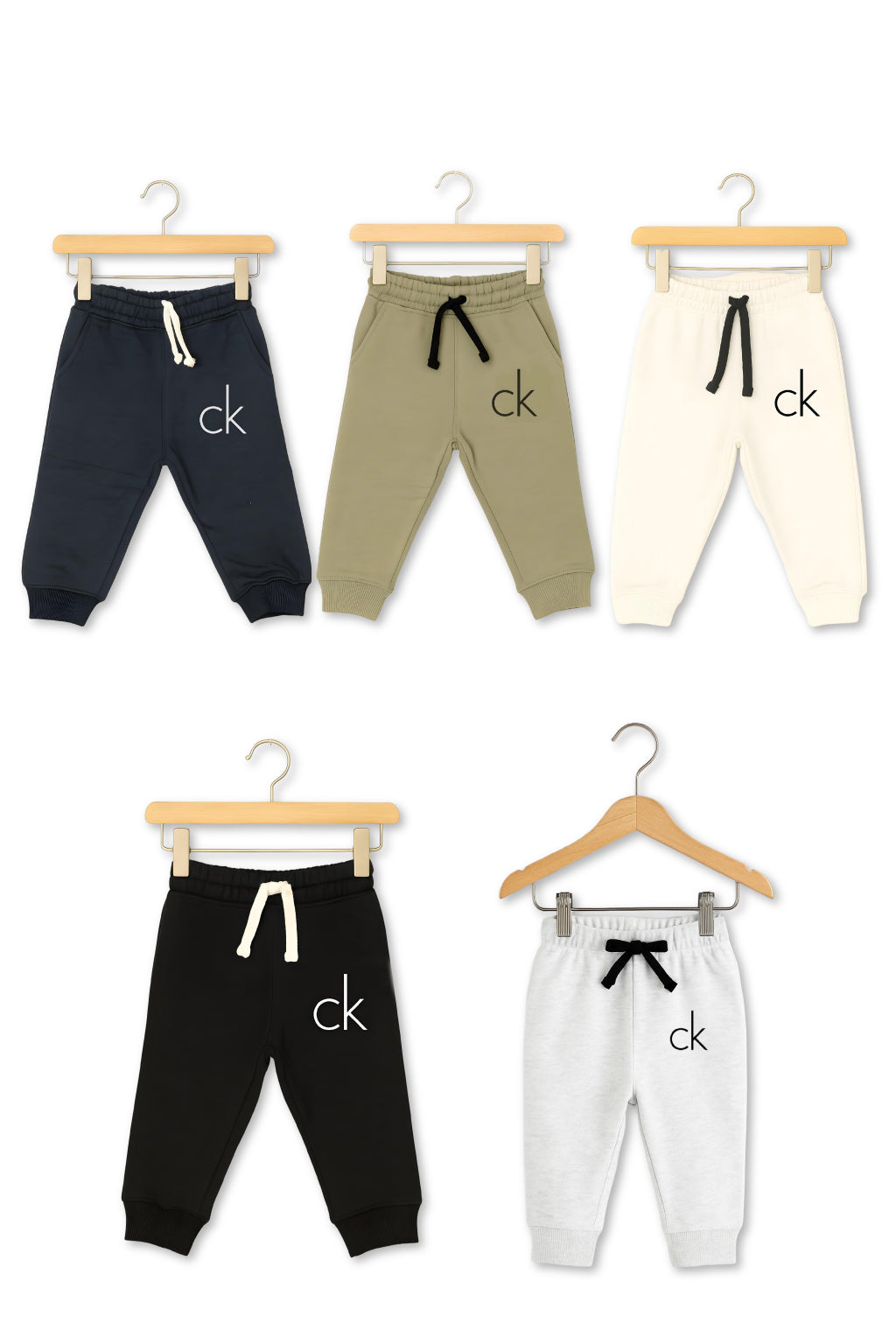Set of 5 Joggers (Navy, Olive, White, Black & Light Grey) – CHECK