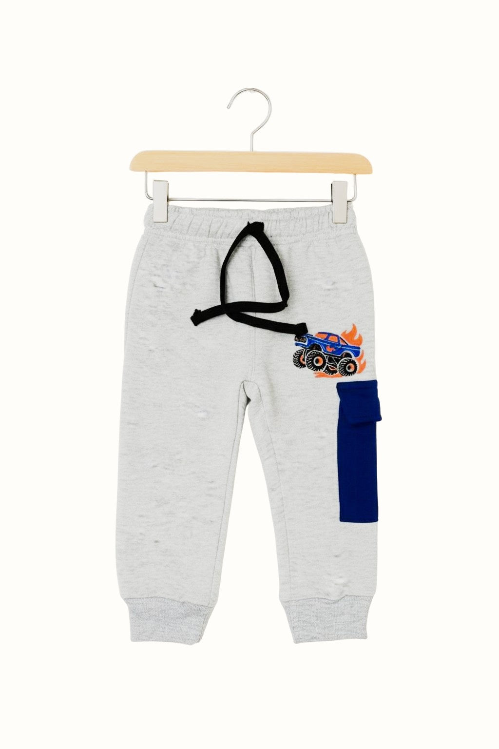Monster Truck Kids Sweat Suit – Ready to Crush (Blue & Grey)