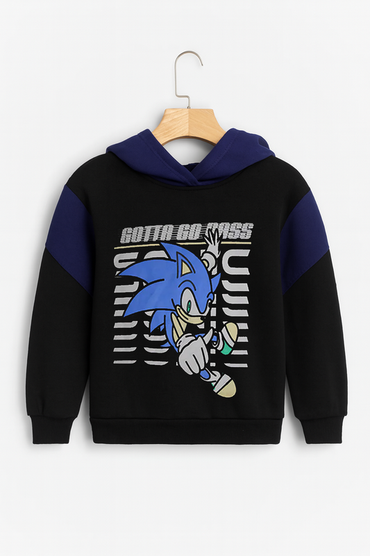 Kids Sonic Blue & Black Fleece Hoodie With Pocket Trouser Premium Quality Set