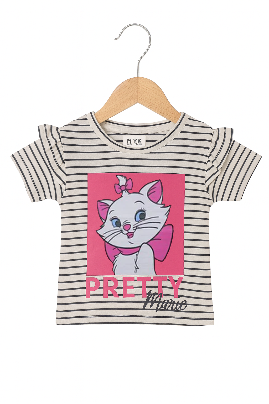 Pretty Marie Girls' Summer Night Suit – Striped Tee & Pink Pajama Set