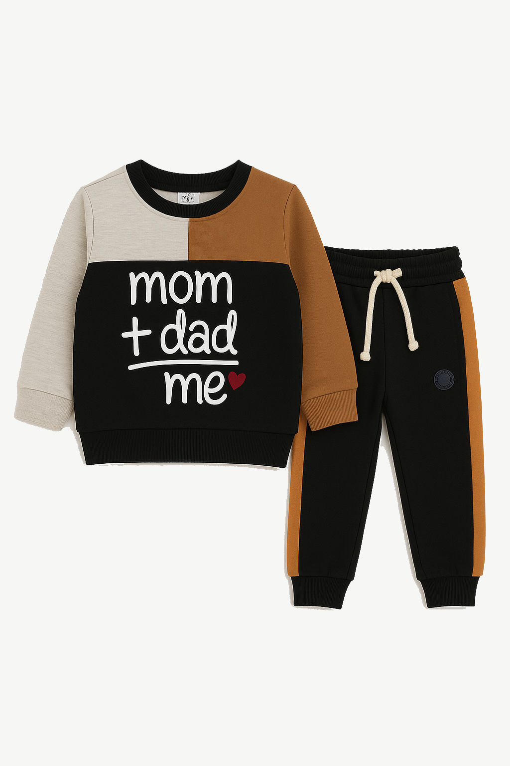 Kids Casual Outfit  Graphic Letter Mom+Dad=Me Sweatshirt With Panel Trouser Premium Quality Set