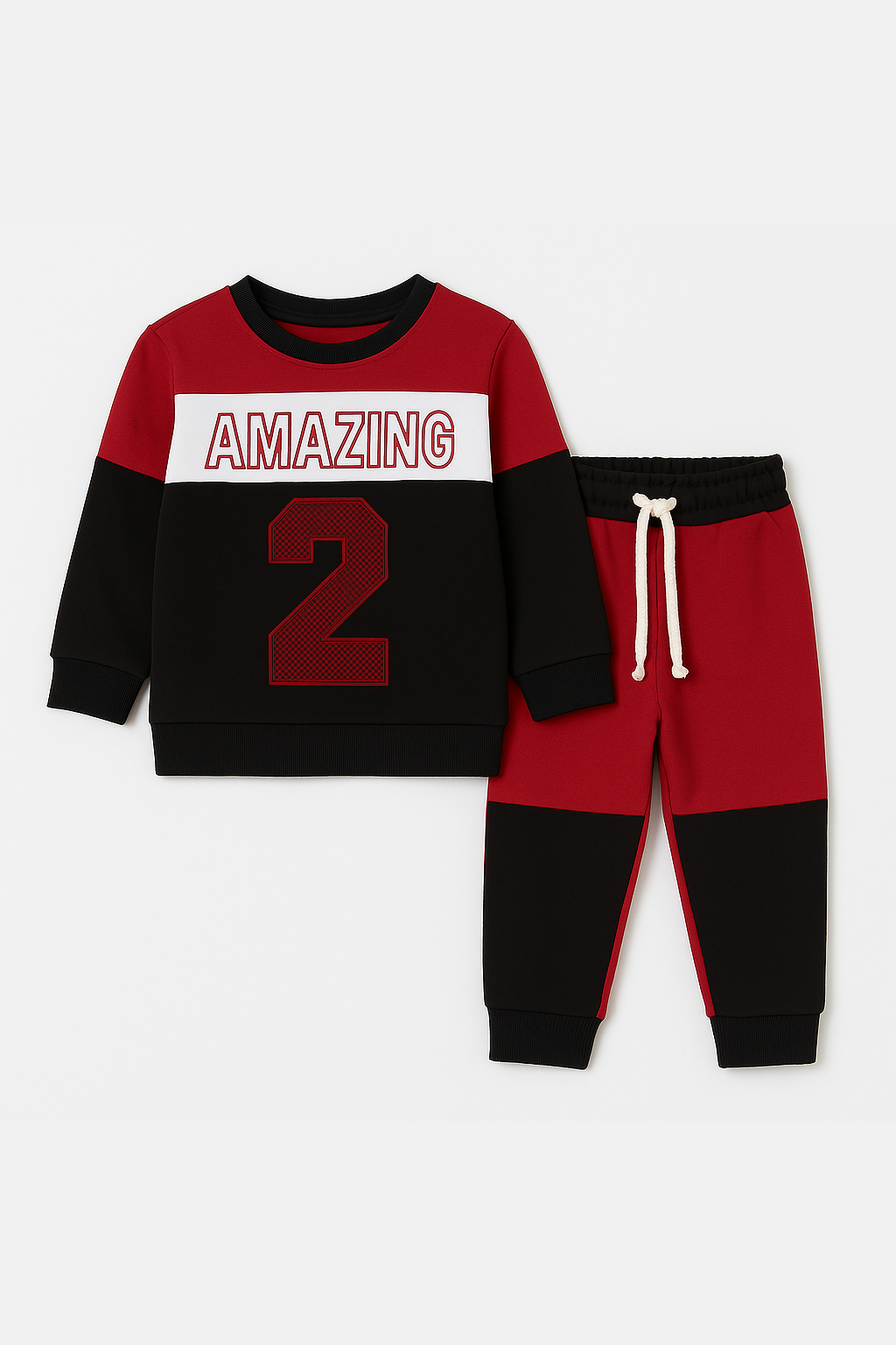 Baby Boy Amazing 2 Red & Black Sweatshirt With Pocket Trouser Long Sleeves Outfit