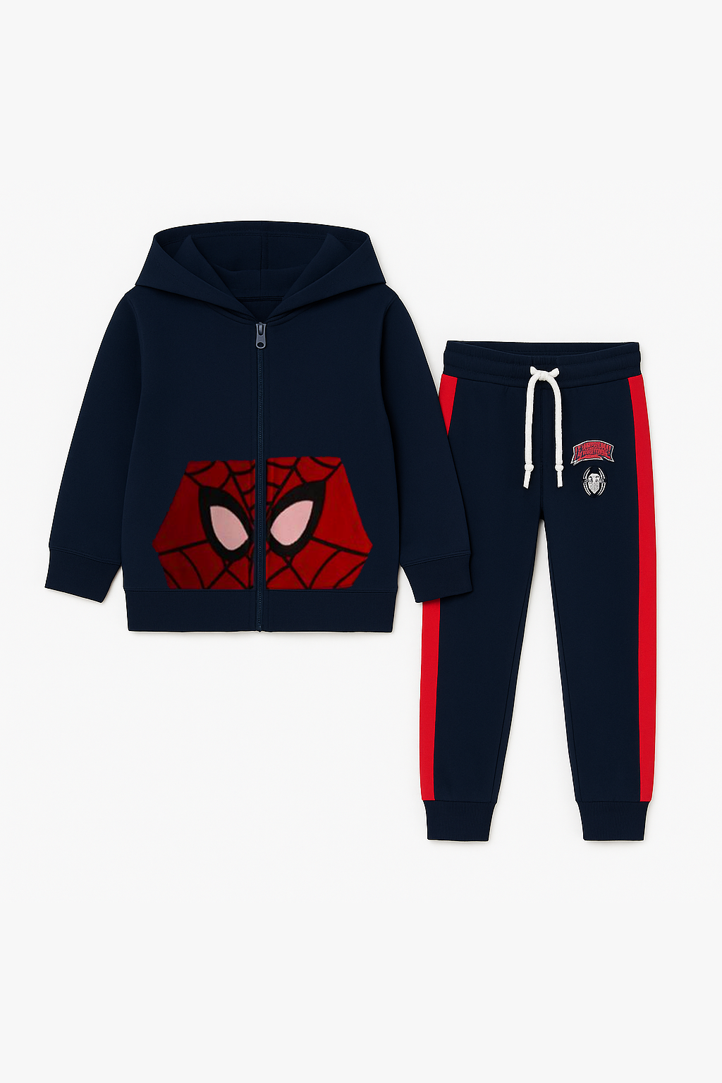 Red & Navy Blue  Spider Man Pocket Hoodie With Panel Trouser 2pcs Premium Quality Set