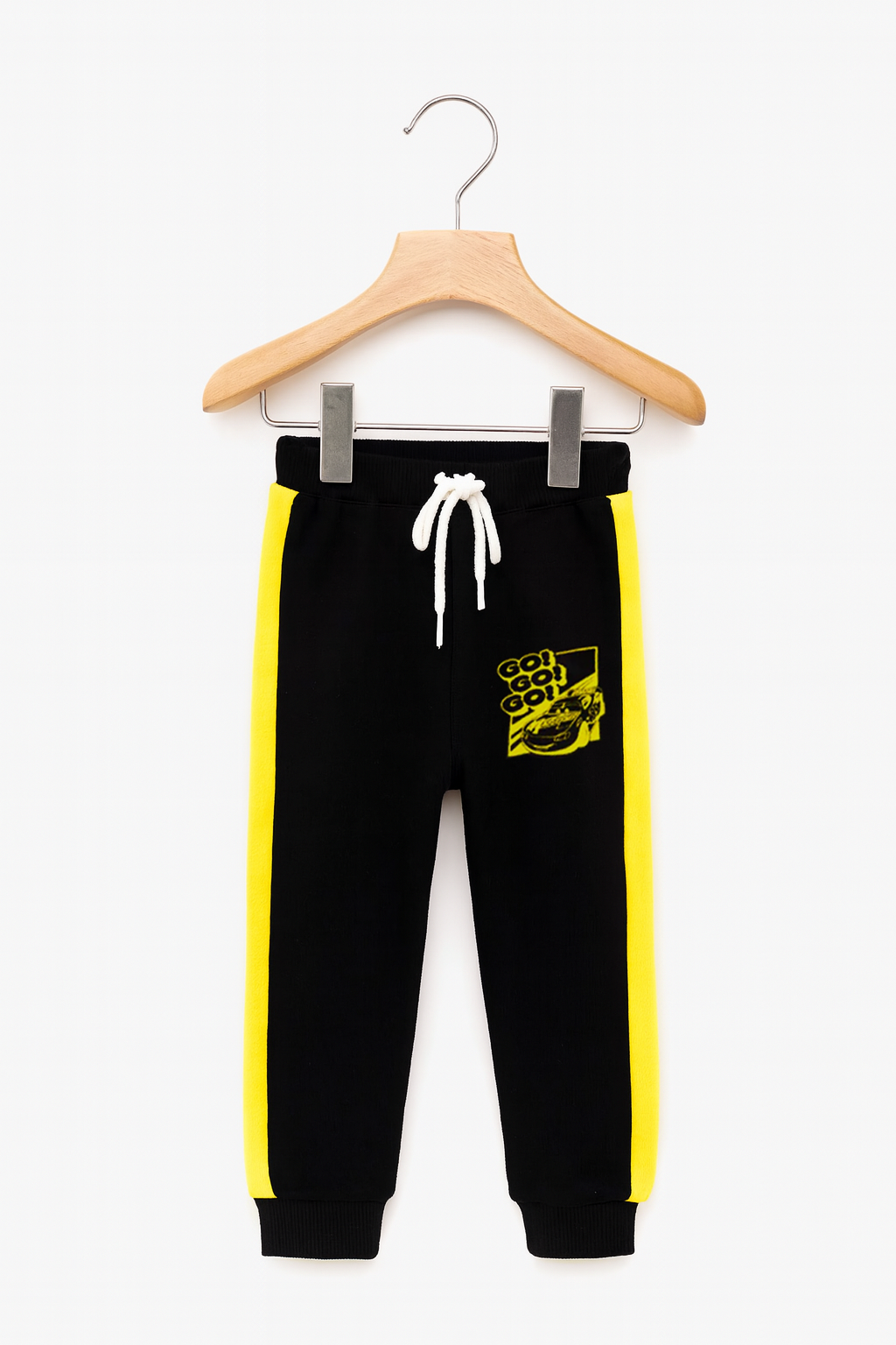 Go Go Go Car Printed Yellow Hoodie & Black Trouser With Dori Outfit Premium Quality Set