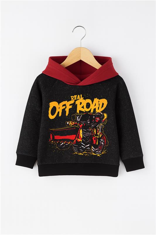 Off Road Charcoal Hoodie with Red Slogan Graphic Patch Colorblock trouser 2 Piece Imported Set