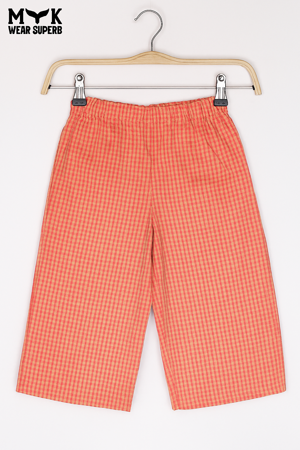 Girls’ Peach Gingham Button-Down Cotton Summer Set