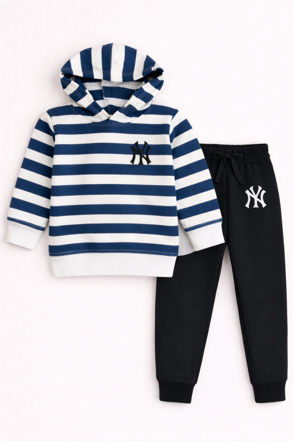 Kids Striped Hoodie & Black Track Suit Set with NY Logo