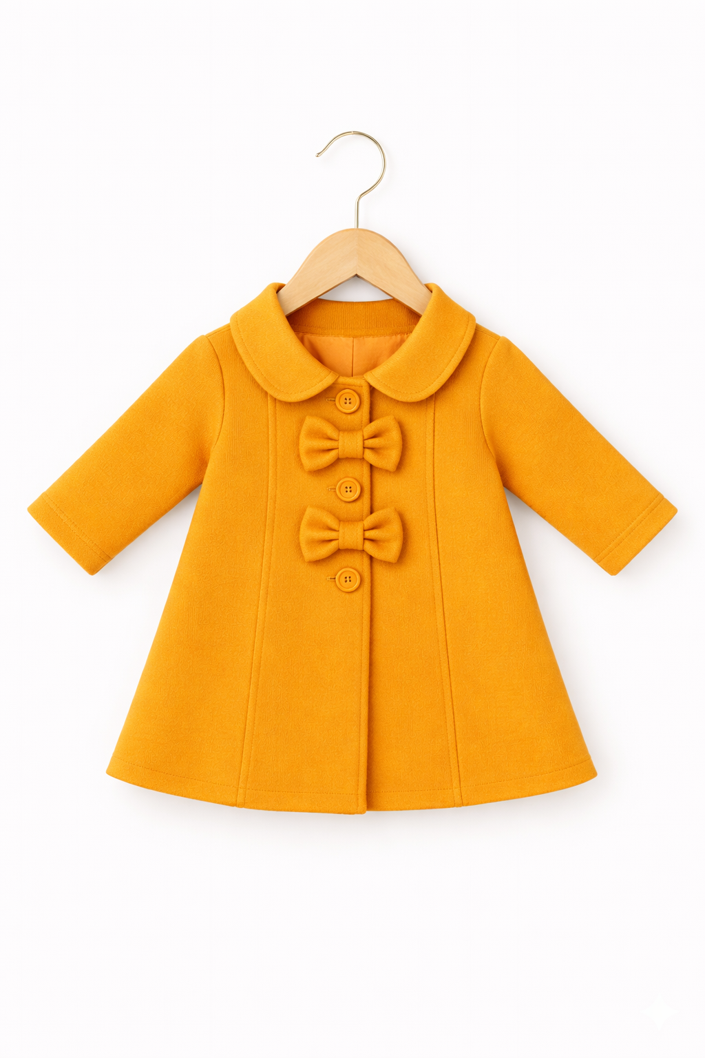 Baby Girls Mustard Fleece Winter Coat with Bow Buttons – Mustard Yellow