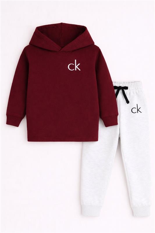 Kids Fleece Hoodie & Trouser Set – Maroon Hoodie with White Trousers Check - MYK_Fatimas