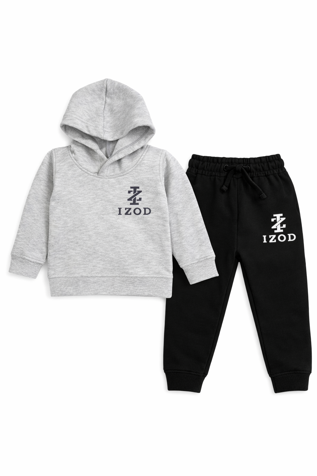 Kids Grey Hoodie & Black Trouser Set – IZOD Logo Winter Tracksuit