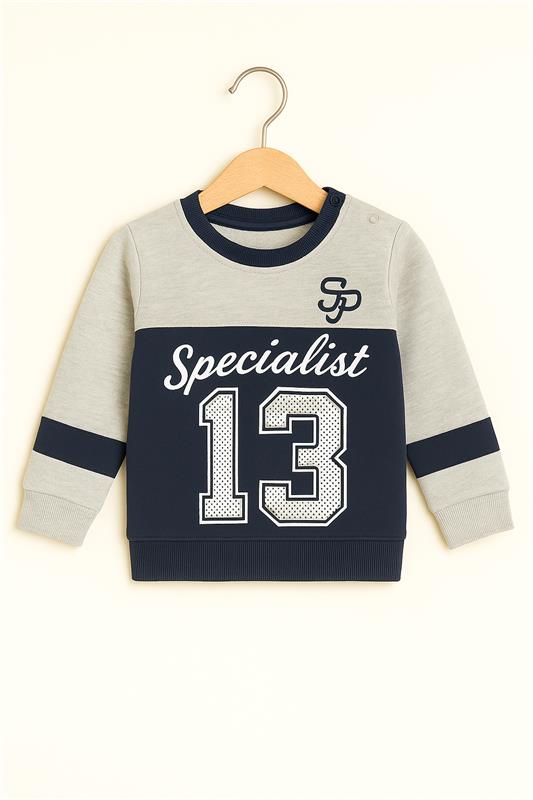 Navy Specialist 13 Winter Tracksuit sweatshirt for boys, featuring bold lettering and stripe detailing.