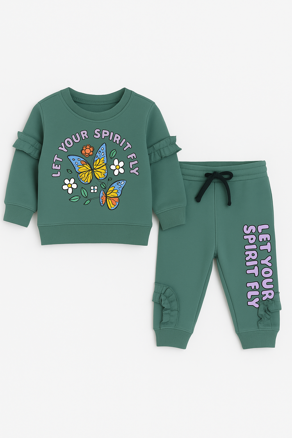 Girls “Let Your Spirit Fly” Green Butterfly Tracksuit