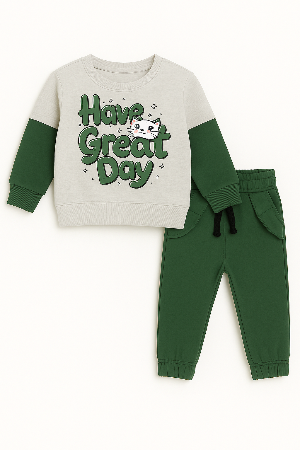 Have a Great Day Kids Tracksuit – Green & White