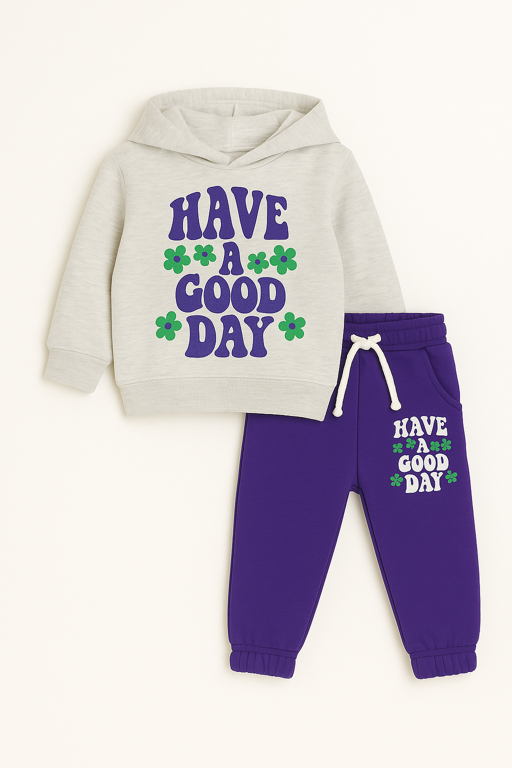 Have a Good Day Kids Hoodie Tracksuit – Purple Set