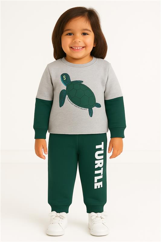 Turtle Printed Winter Tracksuit (Sweatshirt + Joggers) for Kids