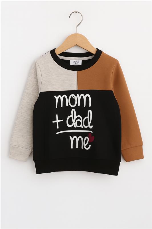 Kids Casual Outfit  Graphic Letter Mom+Dad=Me Sweatshirt With Panel Trouser Premium Quality Set