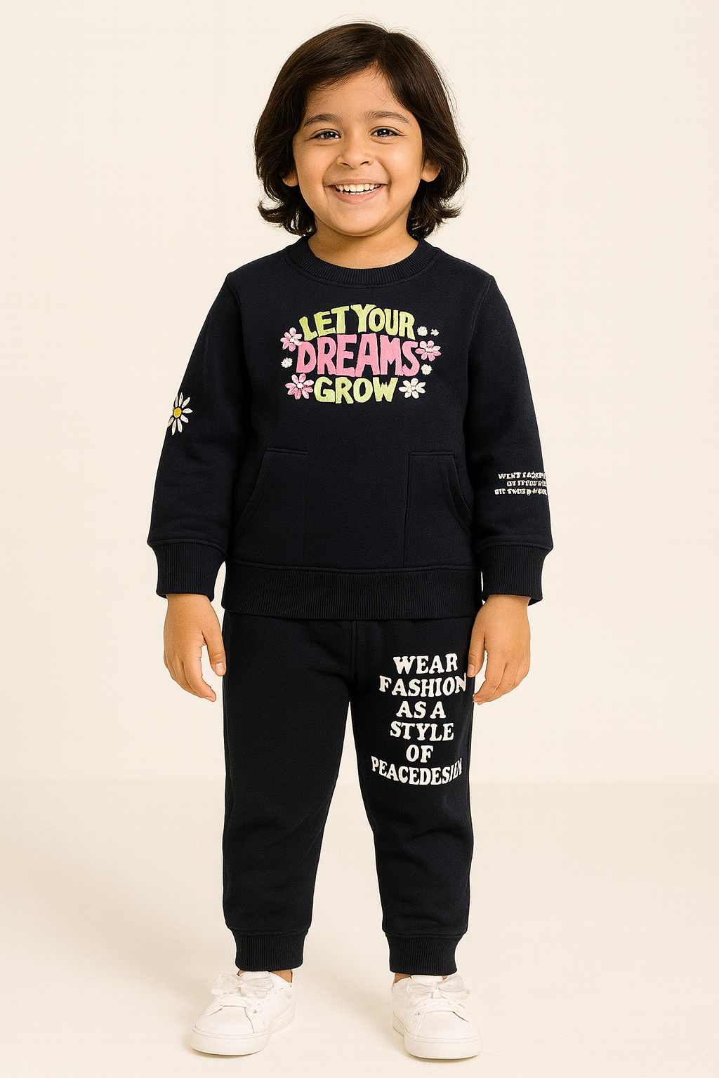 Motivational Text Printed Winter Tracksuit (Sweatshirt + Joggers) for Kids