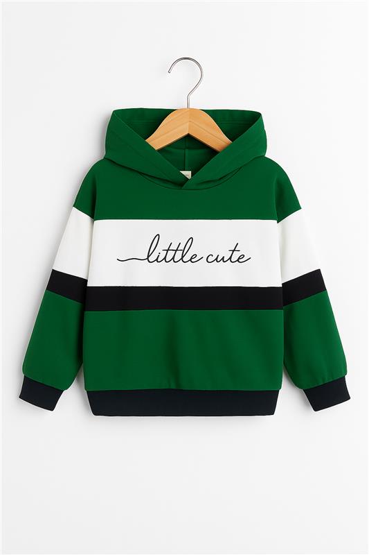 Kids Green Black Fleece Little Cute print Hoodie Premium Quality