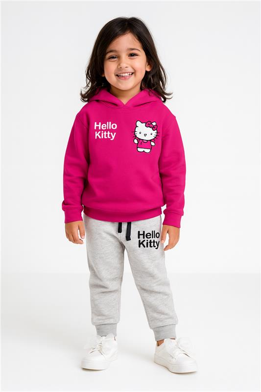 Hello Kitty Pink Hoodie With Grey Pocket Trouser 2pcs  Premium Quality Set