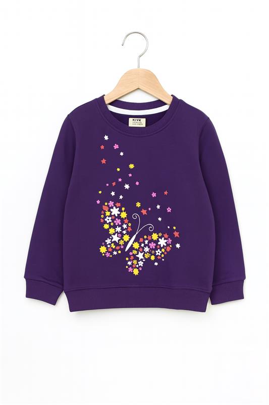 Baby Girl Purple Sweatshirt Butterfly Print & Black Pocket Trouser 2pcs Outfits Set