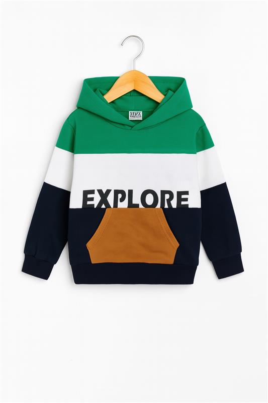 Explore Print Hoodie Green ,White & navy Blue With panel Trouser 2pcs Premium Quality Set