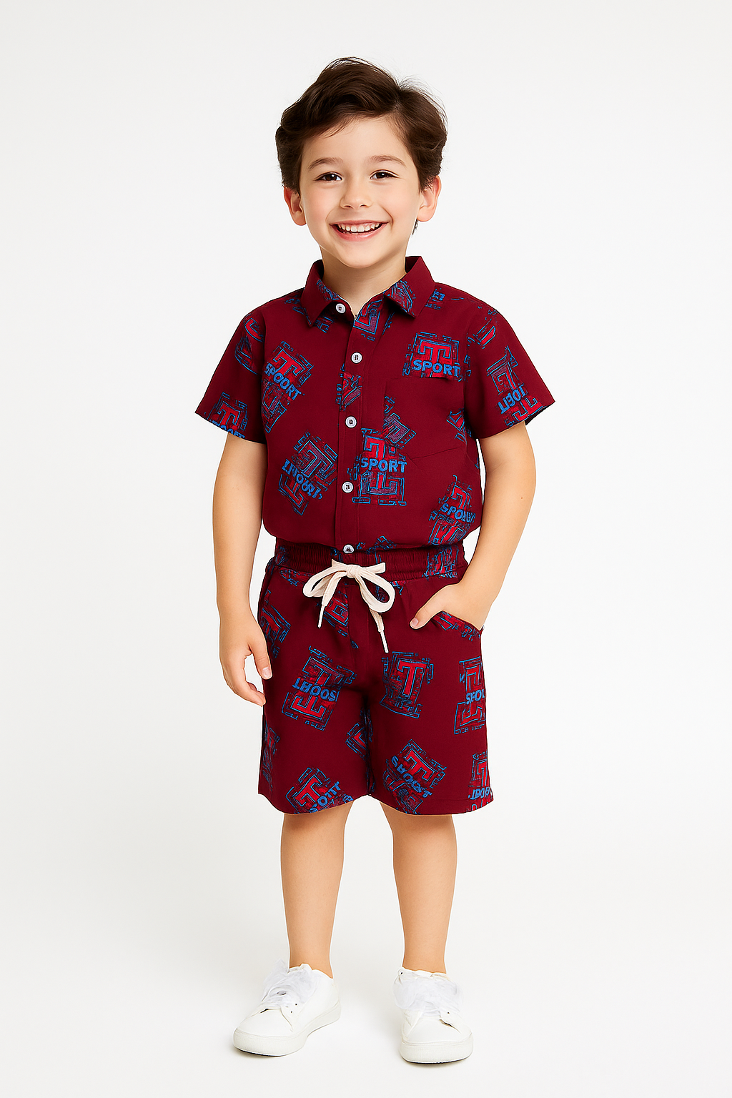 Sporty Maroon Summer Linen Co-Ord Set