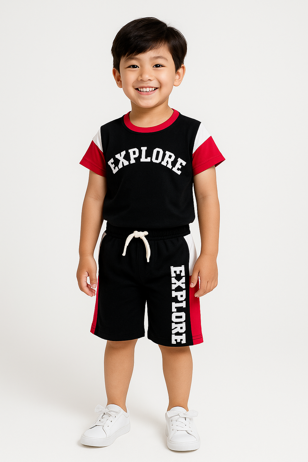 Explorer Spirit Kids Summer T-Shirt & Shorts Set – Black & Red Edition