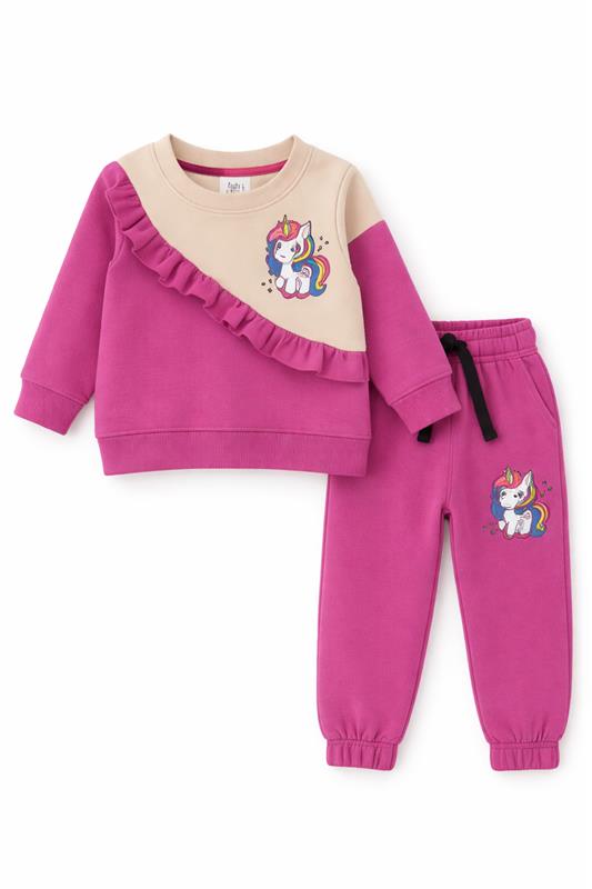 Girls’ Pink & Beige Unicorn Sweat Suit  – 2-Piece Outfit