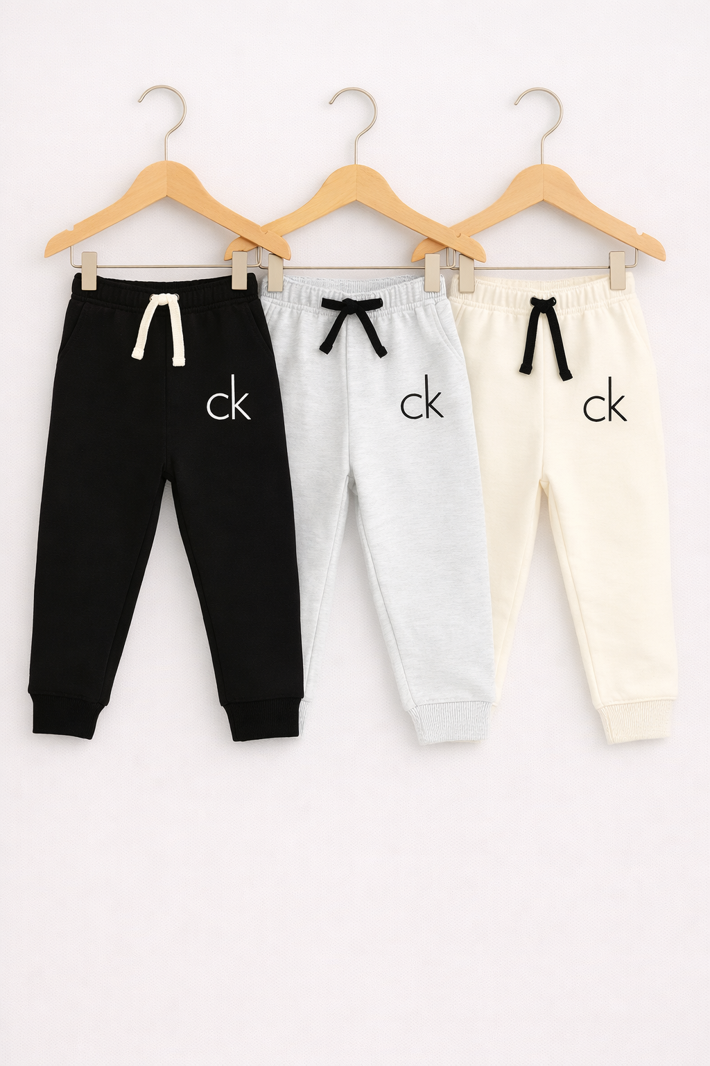 Set of 3 Joggers Black Light Grey & White – Check