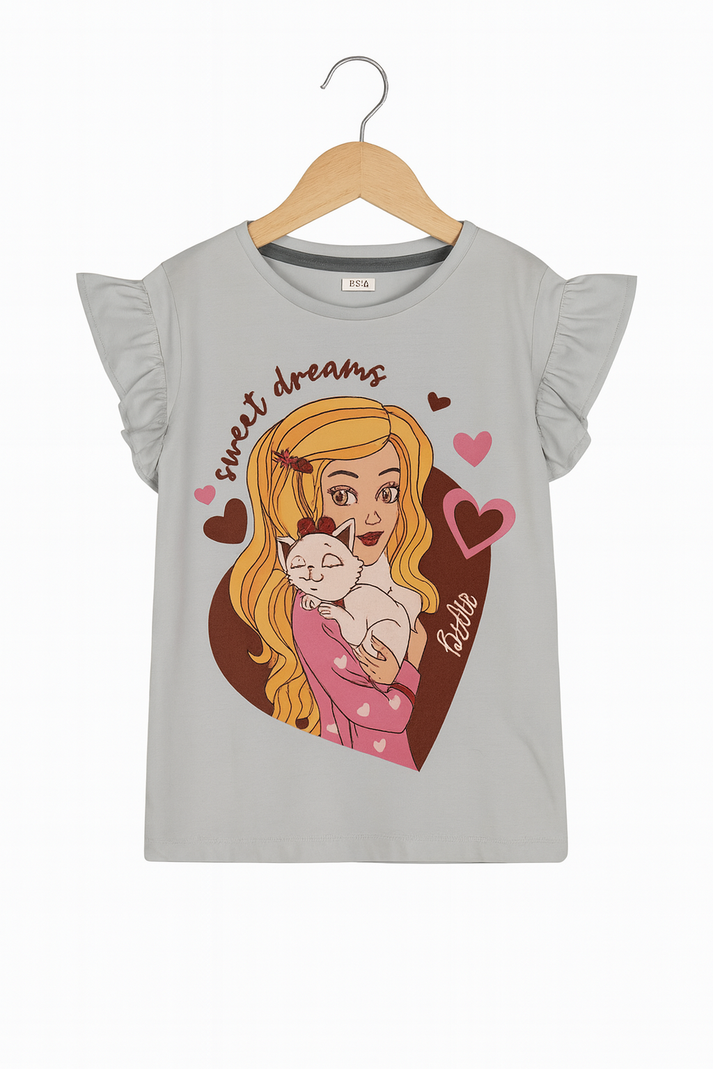 Girls Night Suit - Barbie Sweet Dreams Print Grey Top & Maroon Polka Dot Trousers by MYK