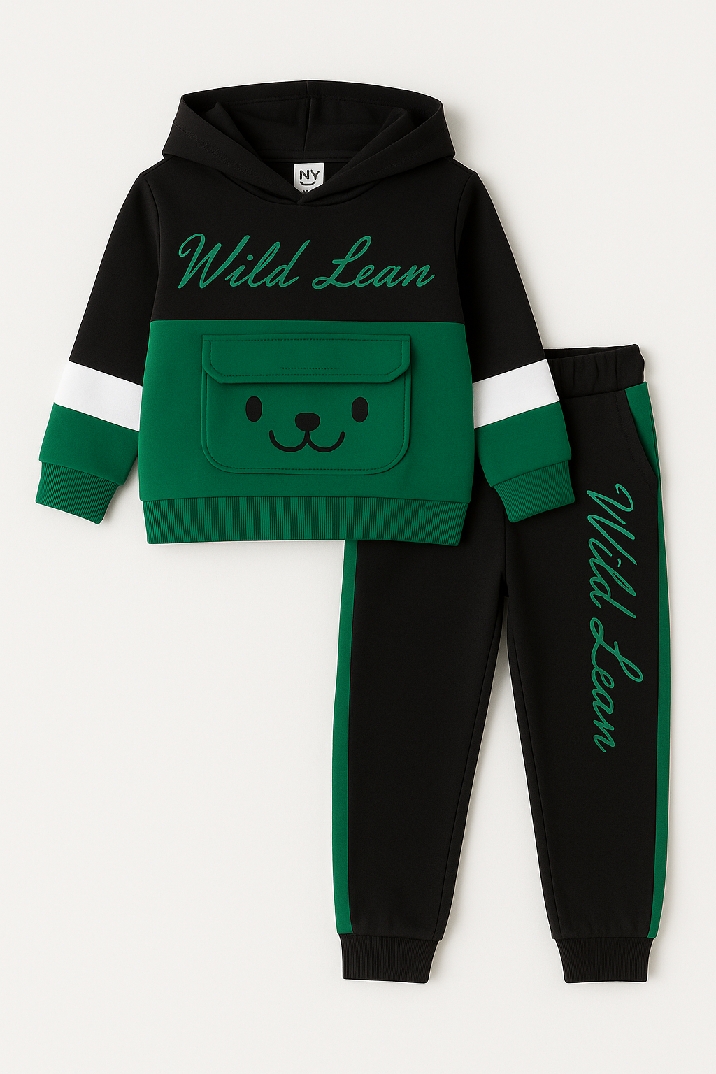 Baby Boys Green & Black Pocket Hoodie With Dori Trouser 2 Piece premium Quality Set