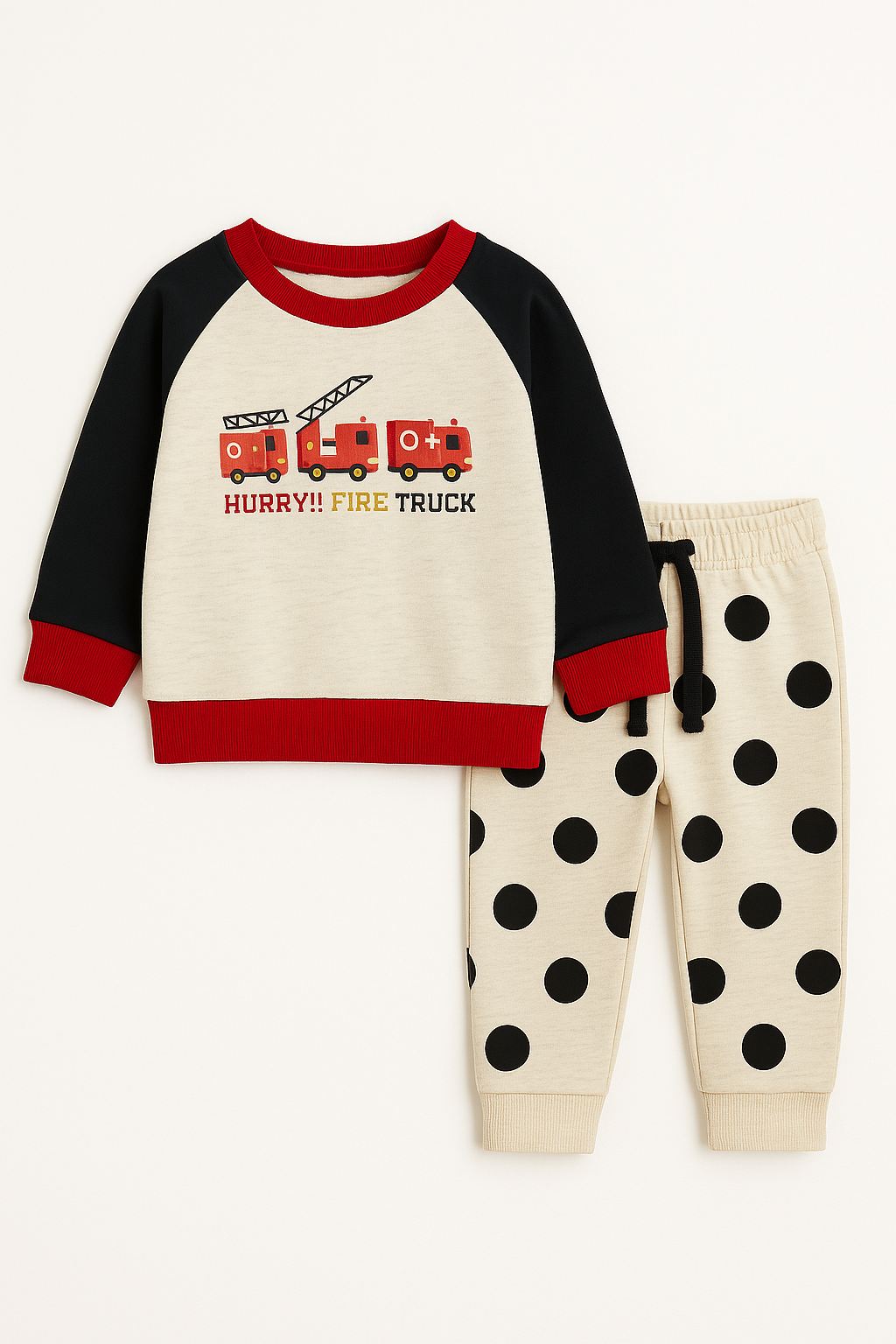 Hurry truck Fleece Premium Quality Sweatshirt With Skin Polka Dot Trouser Premium Quality 2 Pcs Set