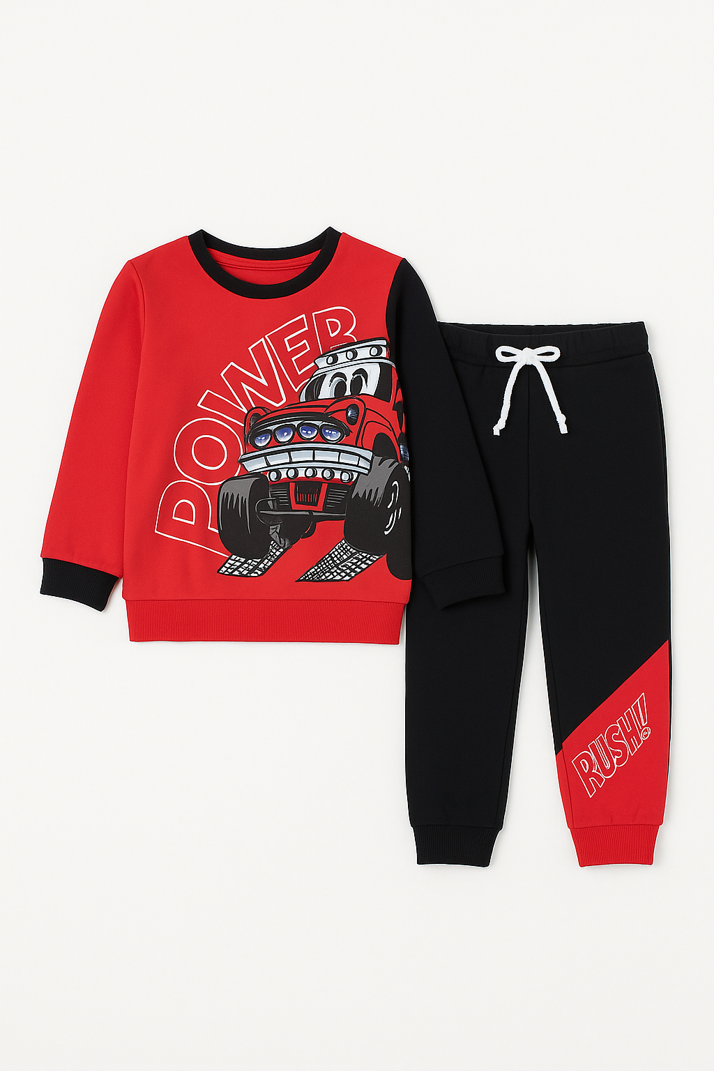 Truck Printed Pink  Sweatshirt & BlackTrouser With Dori Outfit Premium Quality Set