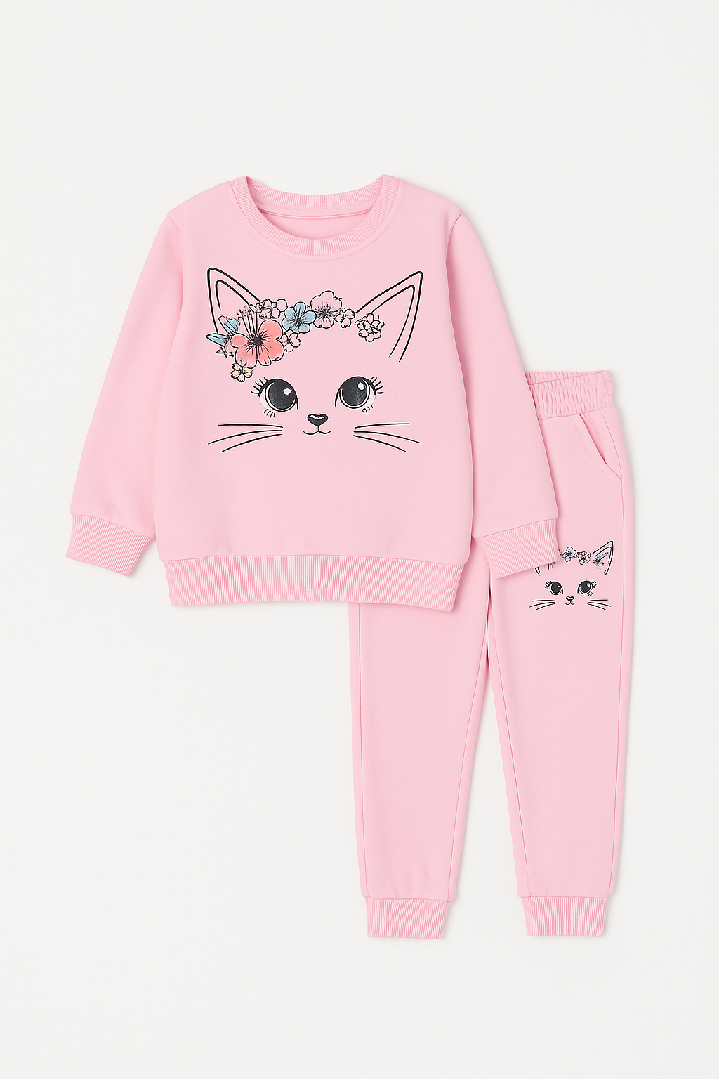 Cute Cat Print Girls Sweatshirt and Trouser in premium Quality for girls