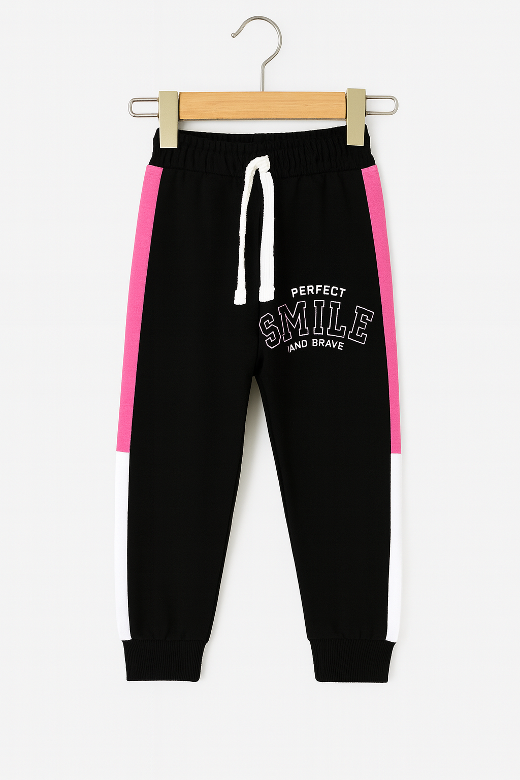 Baby Girl Prefect Smile Pink ,White & Black Zipper Hoodie With Pannel Trouser And Dori Premium Quality Set
