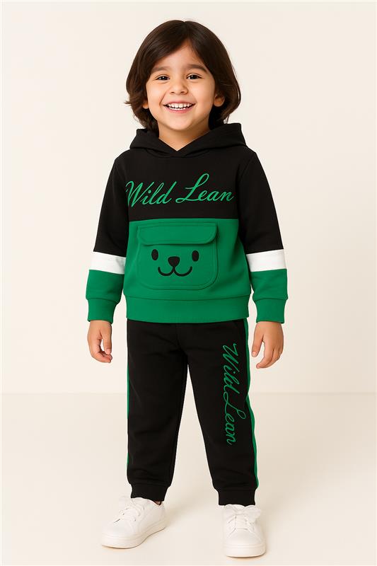 Baby Boys Green & Black Pocket Hoodie With Dori Trouser 2 Piece premium Quality Set