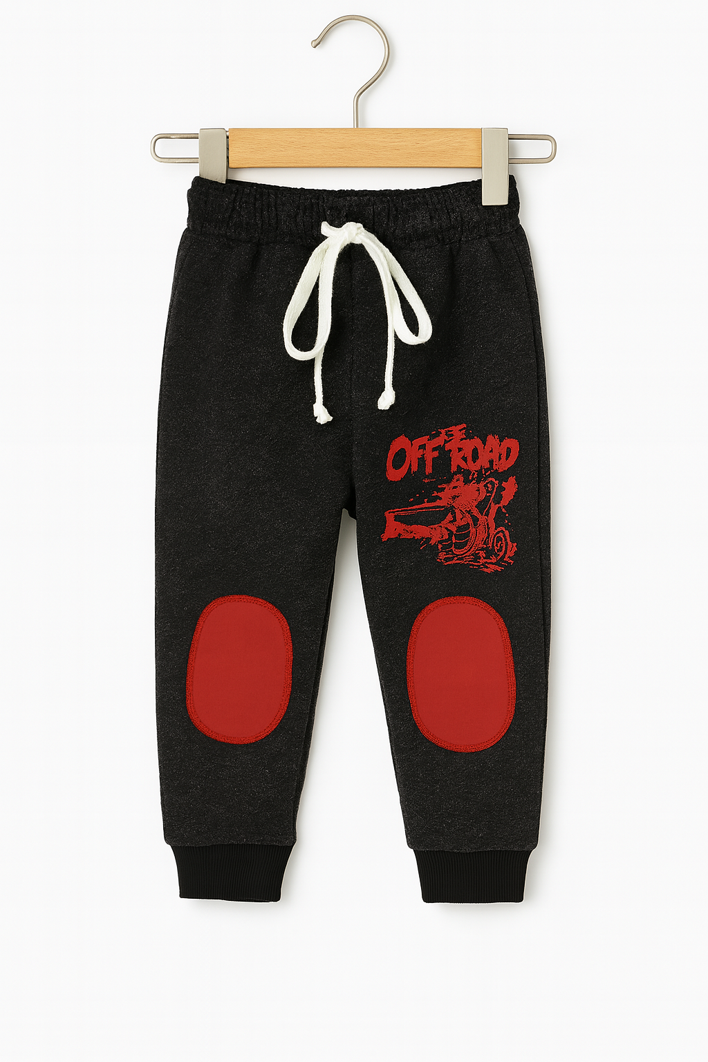 Off Road Charcoal Hoodie with Red Slogan Graphic Patch Colorblock trouser 2 Piece Imported Set