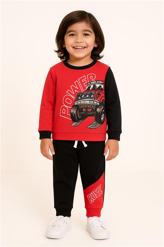 Truck Printed Pink  Sweatshirt & BlackTrouser With Dori Outfit Premium Quality Set