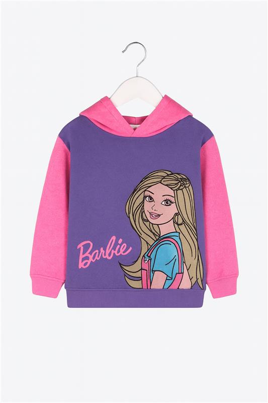 Baby Girls Barbie Fleece Pink Hoodie With Purple Panel Trouser 2 Piece premium Quality Set