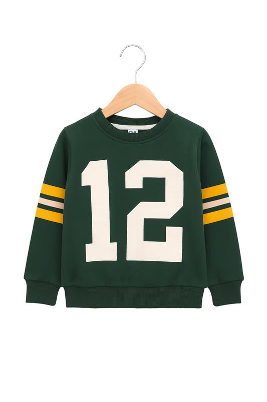 Boys Casual 12 Bottle Green Sports Outfit Long Sleeve Letter Graphic Sweatshirt with Pocket Trouser And Dori