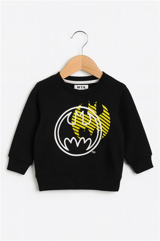 Kids Black Yellow Batman Logo Sweatshirt Long Sleeves With Panel Trouser