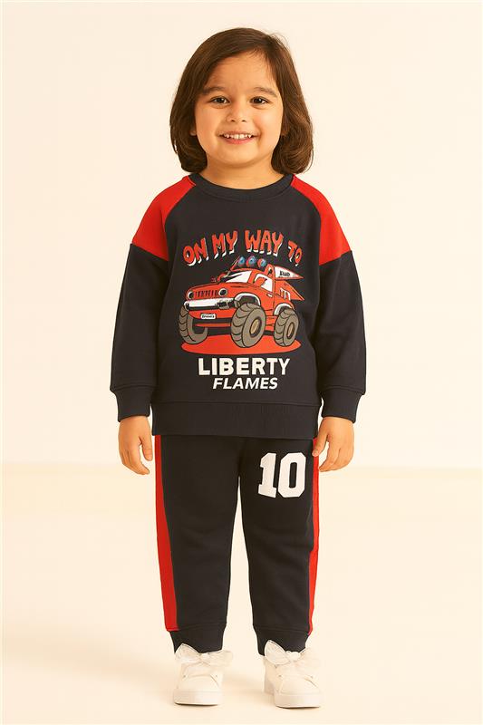 Monster Truck Printed Winter Tracksuit (Sweatshirt + Joggers) for Kids