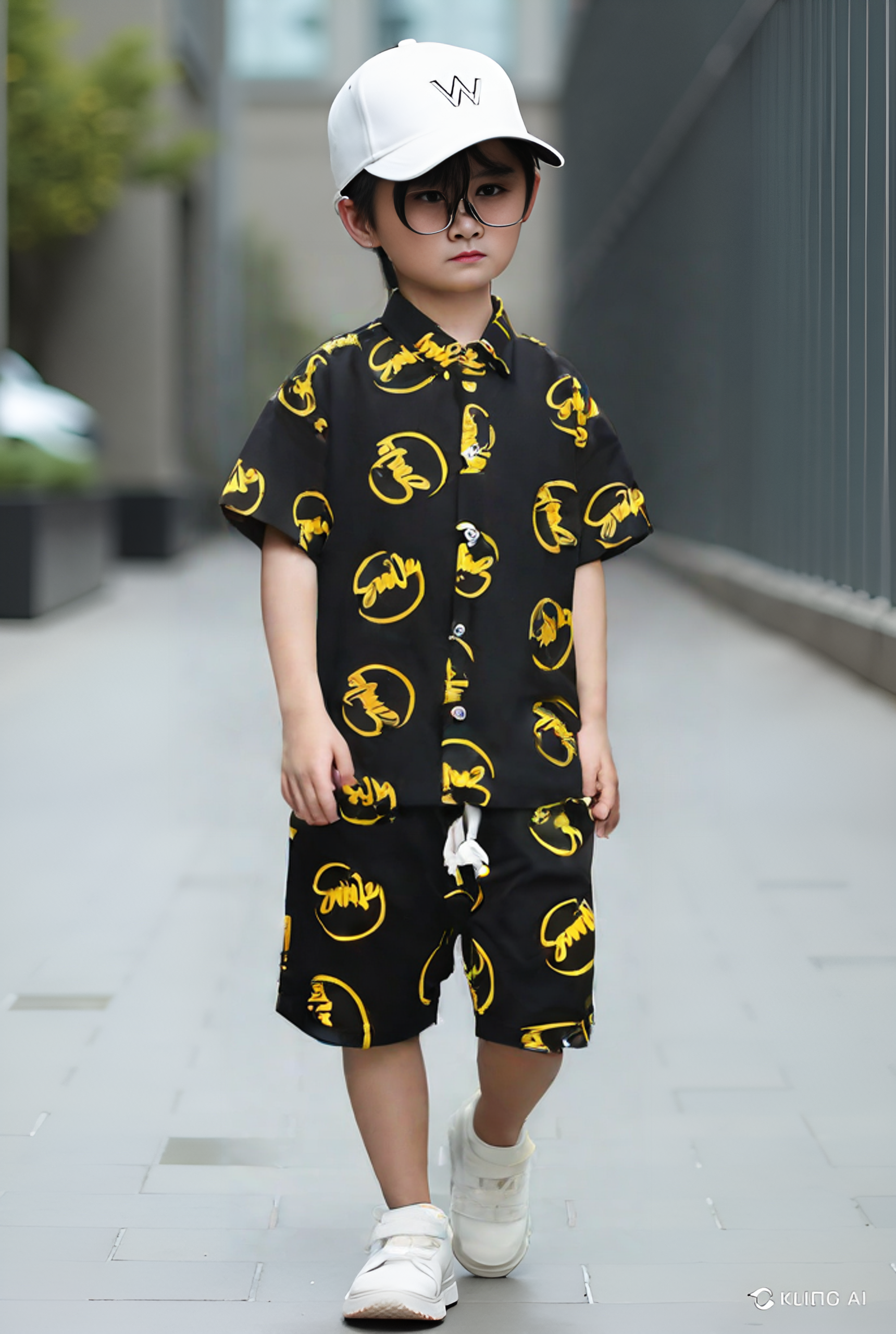 Boys’ Black & Yellow “Smile” Linen Co-Ord Set – Summer Vibes