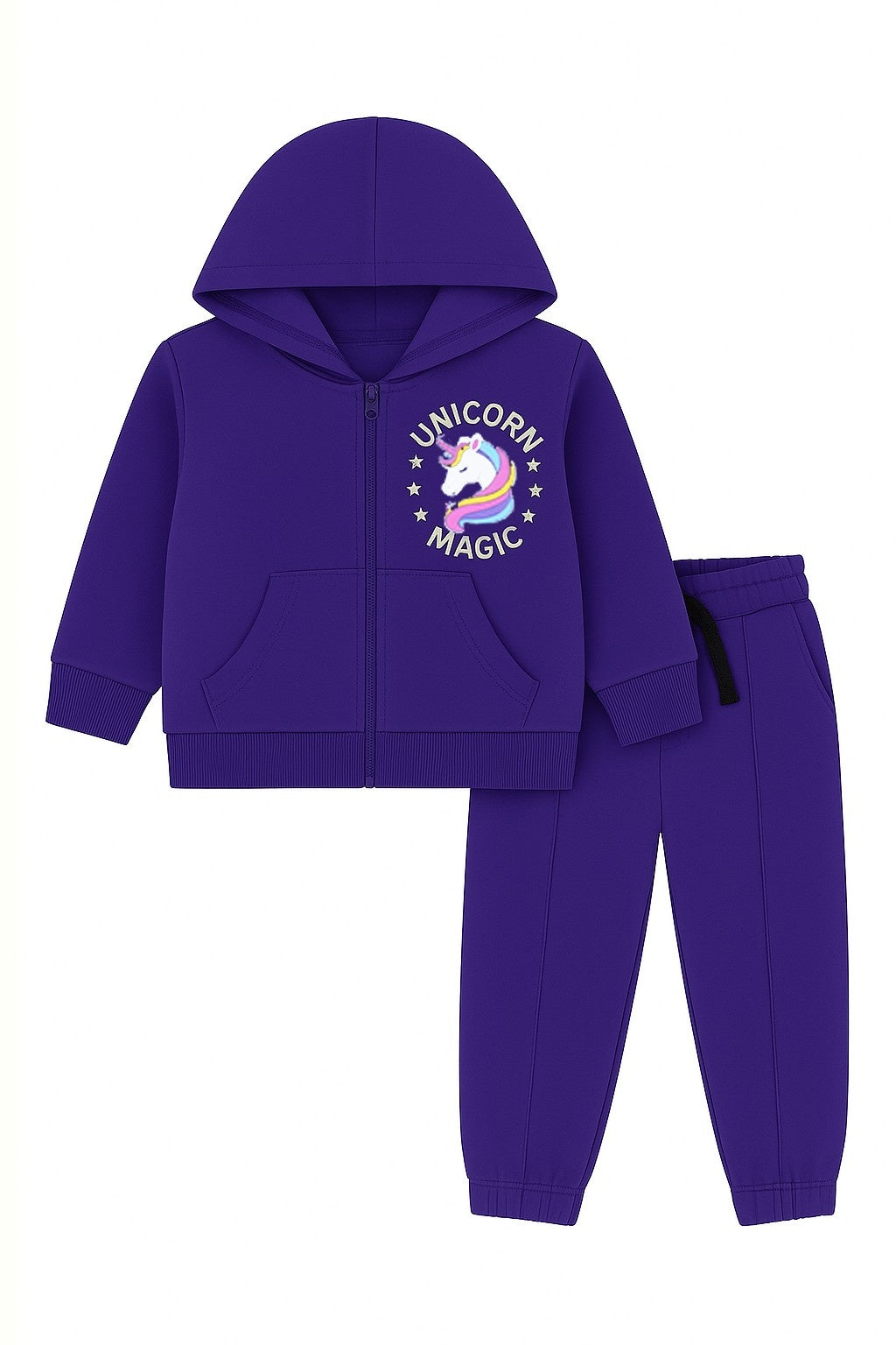 Unicorn Magic Kids Zip-Up Hoodie & Pant Set – Purple