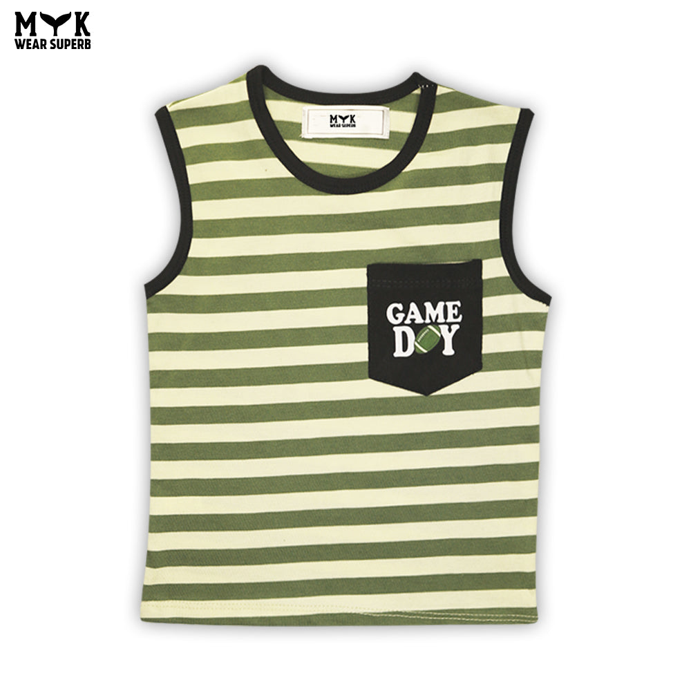 Kids’ Sleeveless “Game Day” Summer Tank Top & Shorts Set – Olive Green & Black