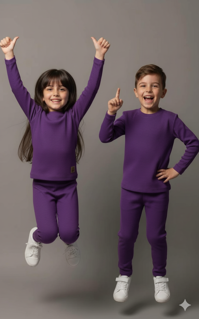 Warm Thermal Set for Boys and Girls Purple Kids Inner Suit