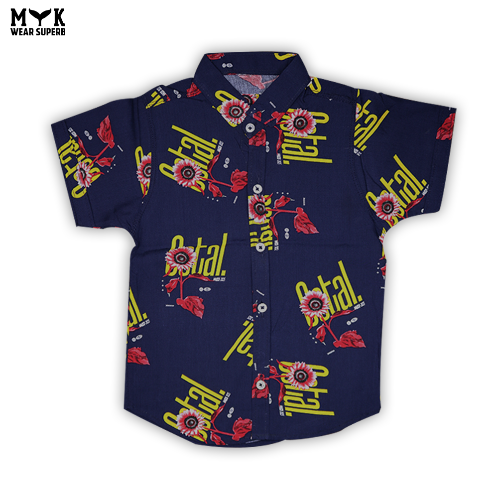 Boys' Printed Linen Shirt & Shorts Co-Ord Set – Navy Blue