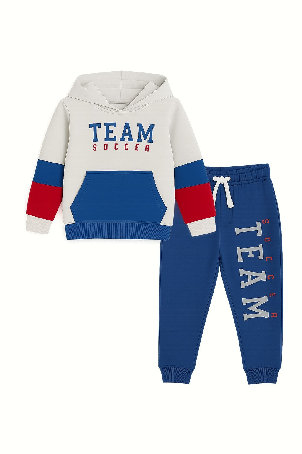 Kids Blue & White ‘Team Soccer’ Hoodie and  Tracksuit Set