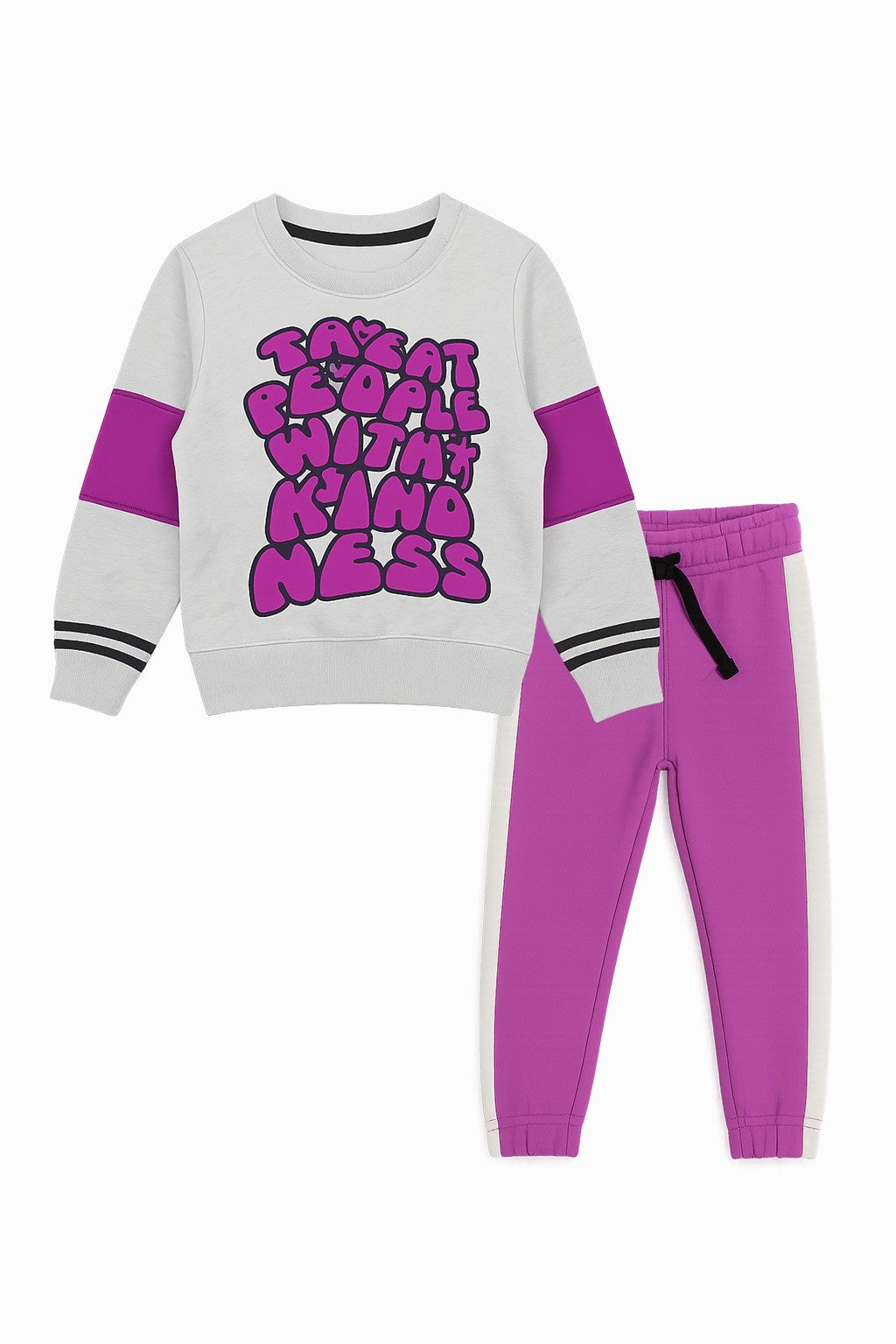 Kids Purple & White Kindness Message Tracksuit – ‘Treat People With Kindness’ Print